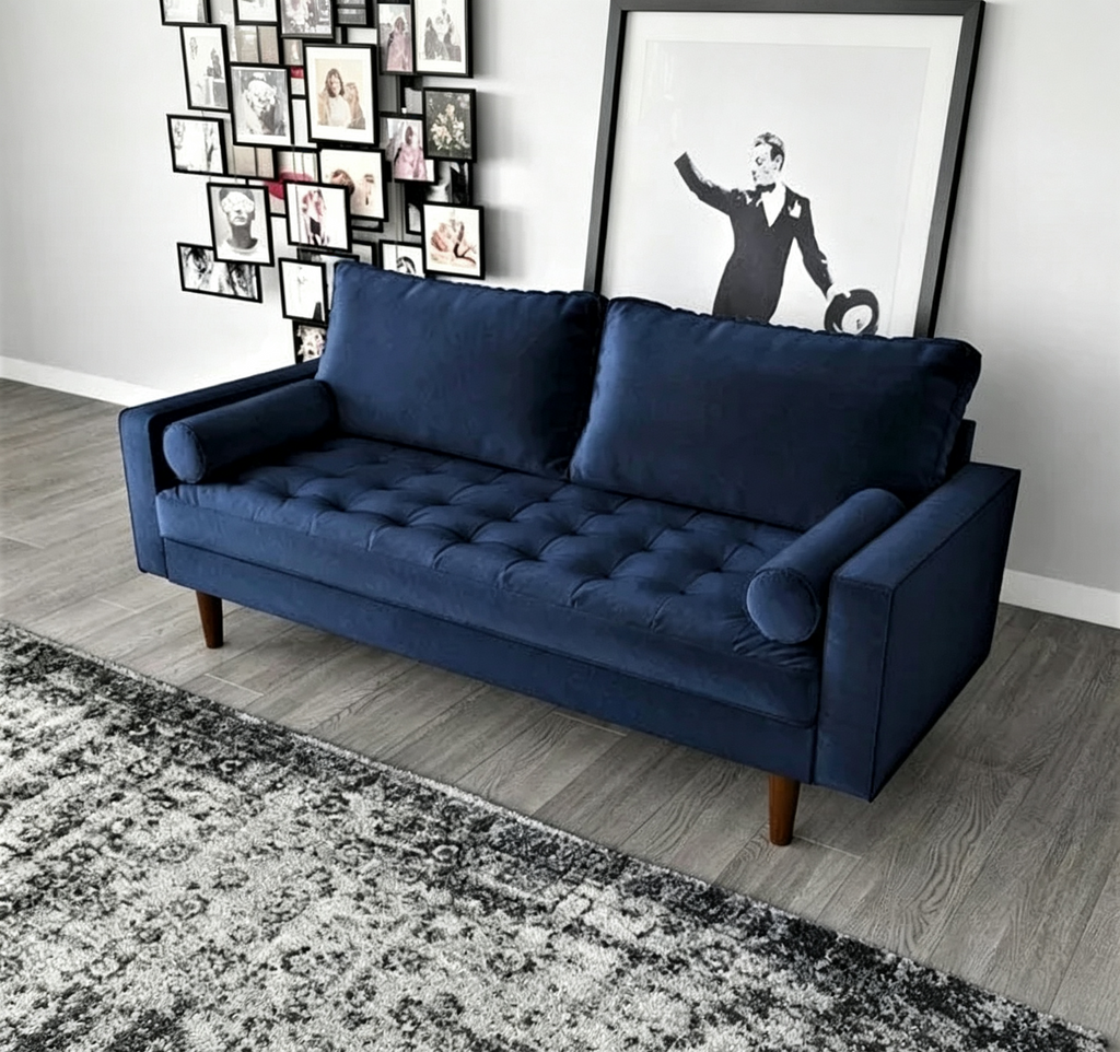 Canapé capitonné en velours de style Mid-Century Modern